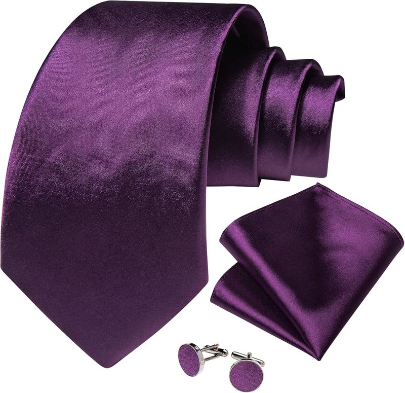 DiBanGu Mens Solid Color Tie and Pocket Square Set Woven Silk Plain Necktie & Handkerchief for Men Wedding Party Formal - Image 2